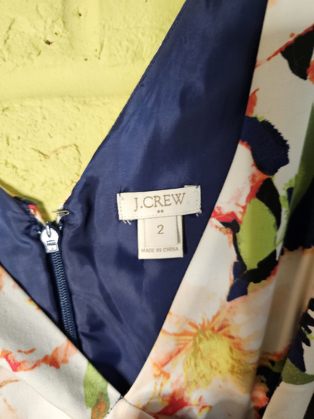 JCrew Floral V-Neck Navy and Cream Fit & Flare Dress - Picture 4 of 4